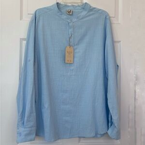 Hardaddy Bamboo Kurta Shirt Men’s XL NEW  Blue Breathable Roll Tab Option Beach